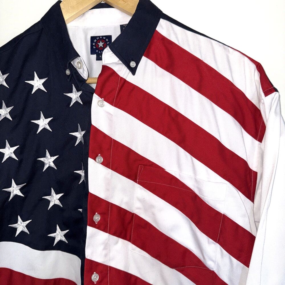 Panhandle Slim American Flag Shirt Embroidered Stars Patriotic USA Men L Heavy - Picture 6 of 8